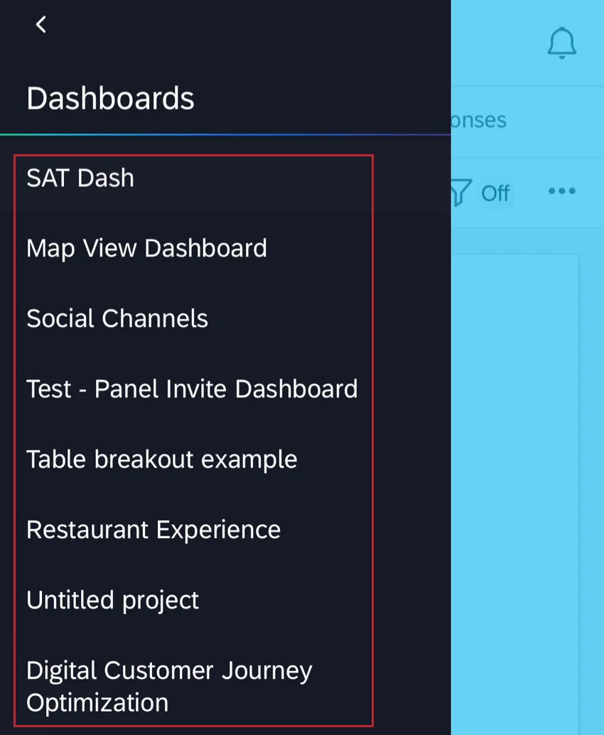 selecting a dashboard to view from the list
