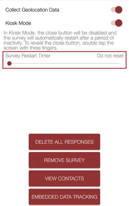 Survey Restart Timer hides other button hide options and is a slider