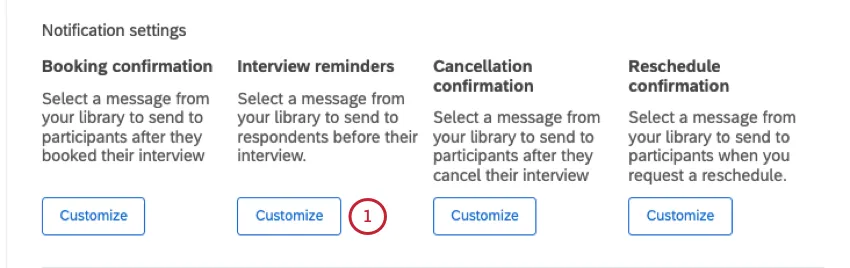 Notification settings shows a series of message names, descriptions, and buttons to customize