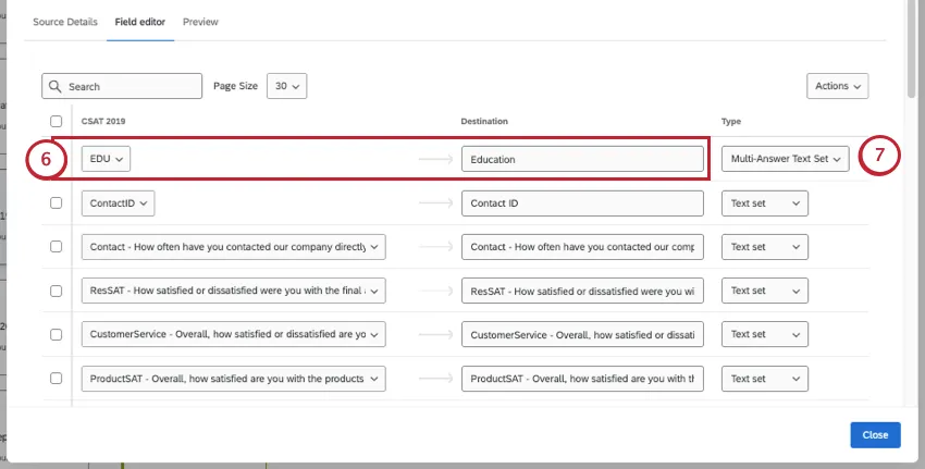naming field, mapping it, and setting its type