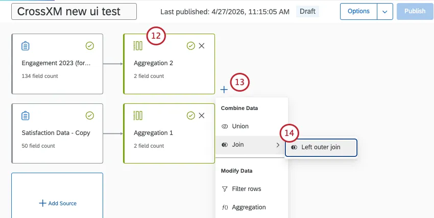 2 aggregations being joined in a dataset