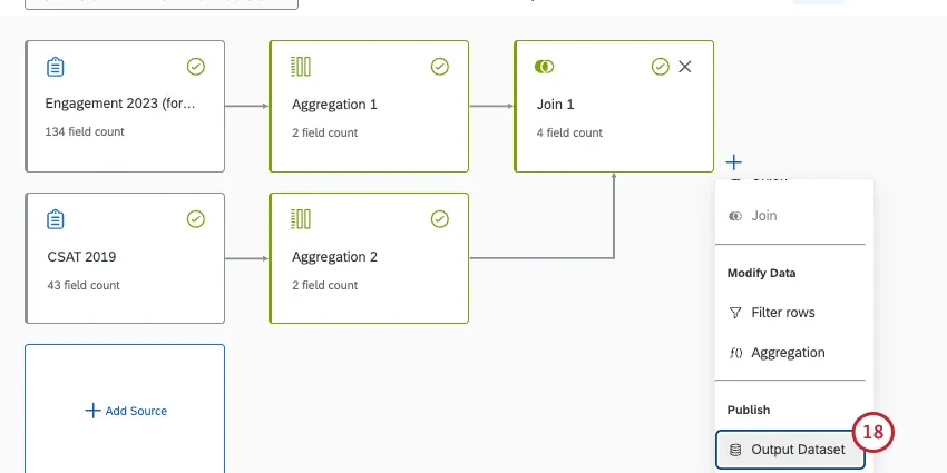 button next to join clicked and output dataset highlighted