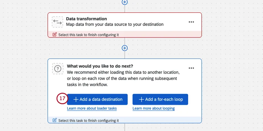 end of ETL workflow where you add a data loader or a loop