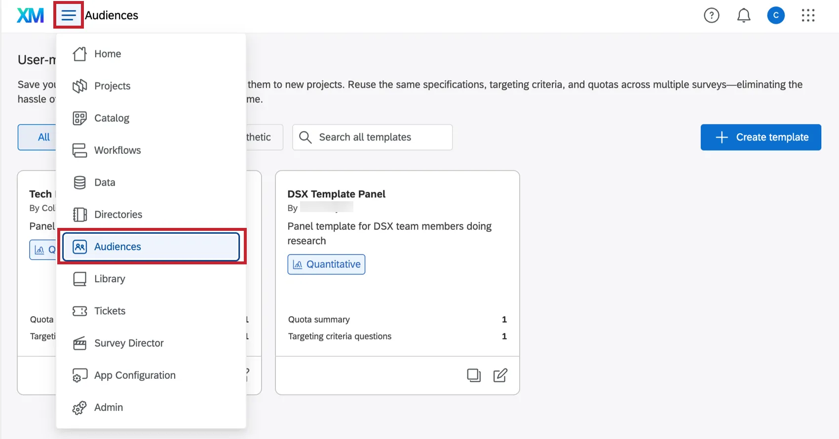 Clicking the navigation menu in the top left corner and choosing Audiences