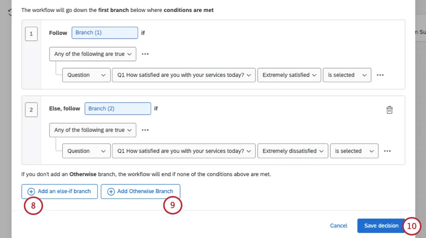 2 branches. below them, if-else branch and otherwise branch buttons