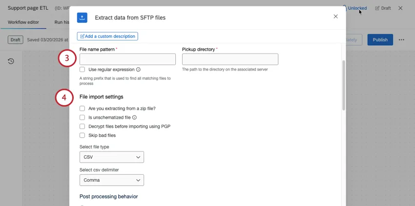image of extract from sftp files task being set up