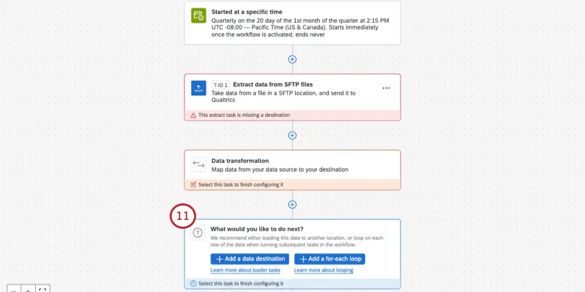 next part of ETL workflow asks what would you like to do next and has a few options, with add a data destination highlighted
