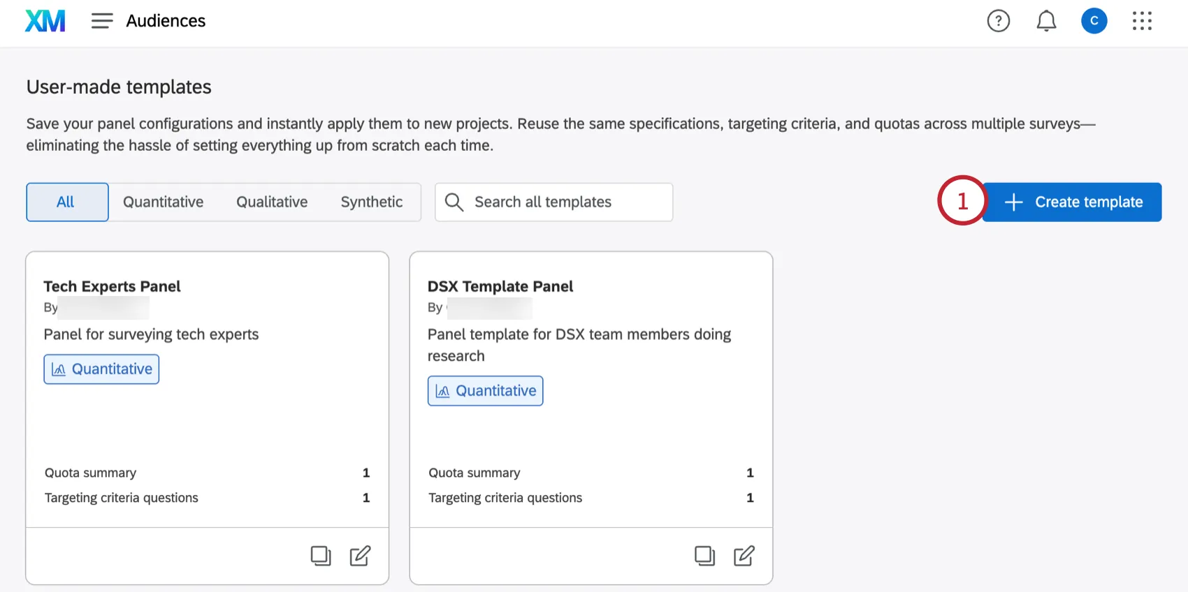 Clicking Create Template