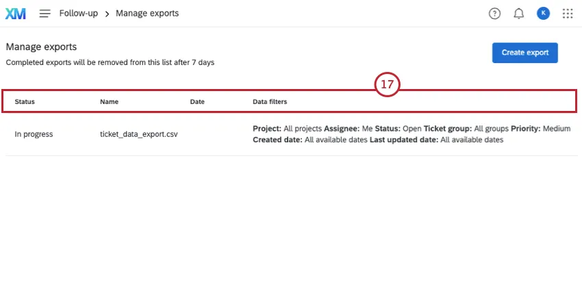 ticket export in progress
