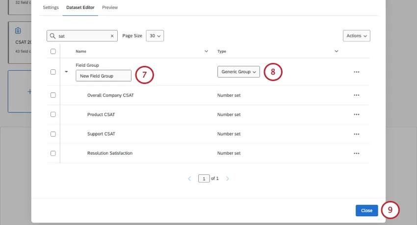 fields are grouped and the name and type of group can be adjusted