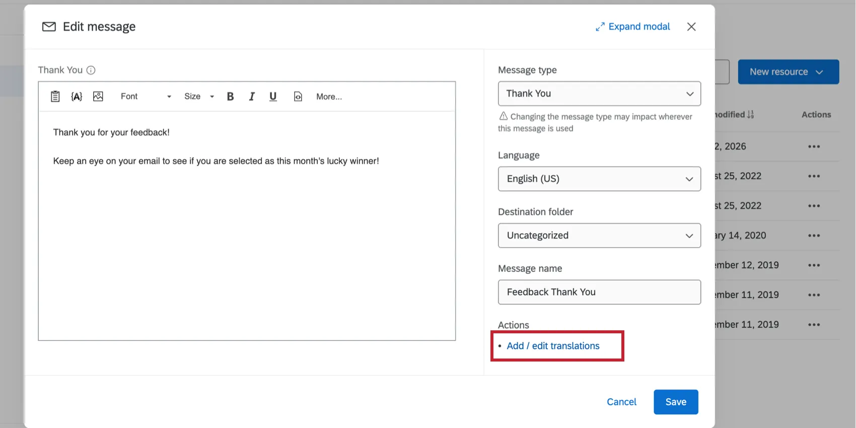 the add/edit translation link