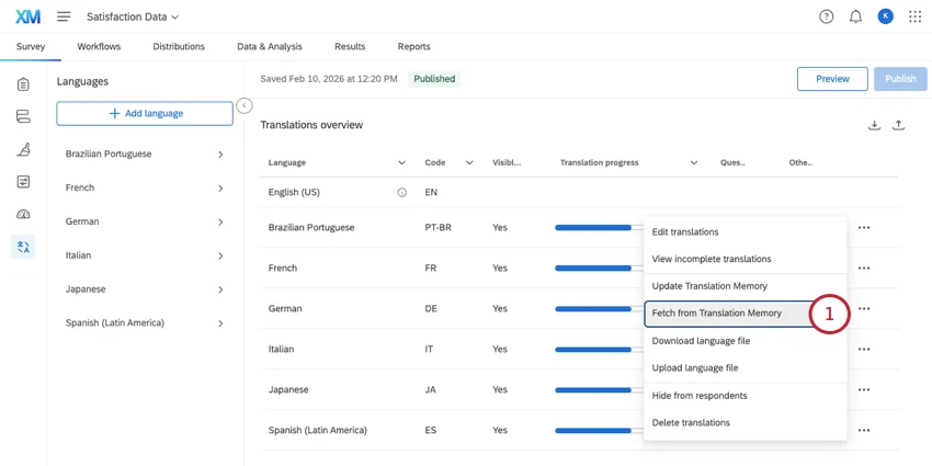 fetching translation memory