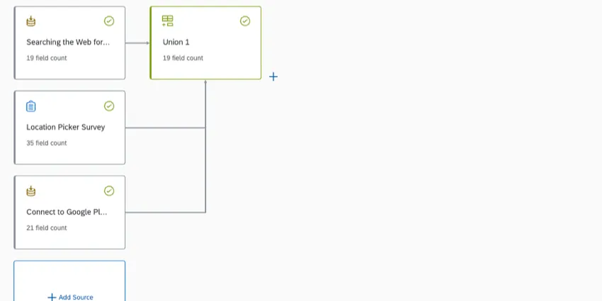union with search the web, location picker, and google place project data