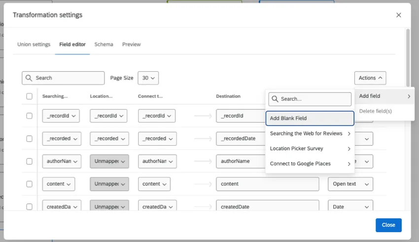 adding blank fields to the union to ensure all fields are present