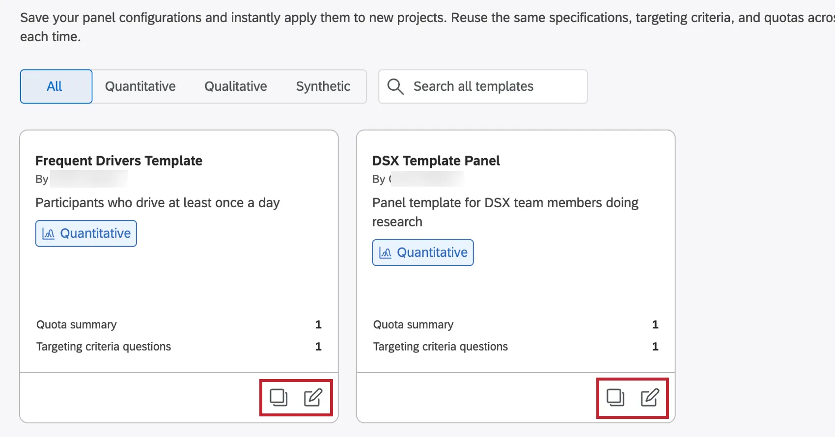 the copy and edit buttons at the bottom of a template