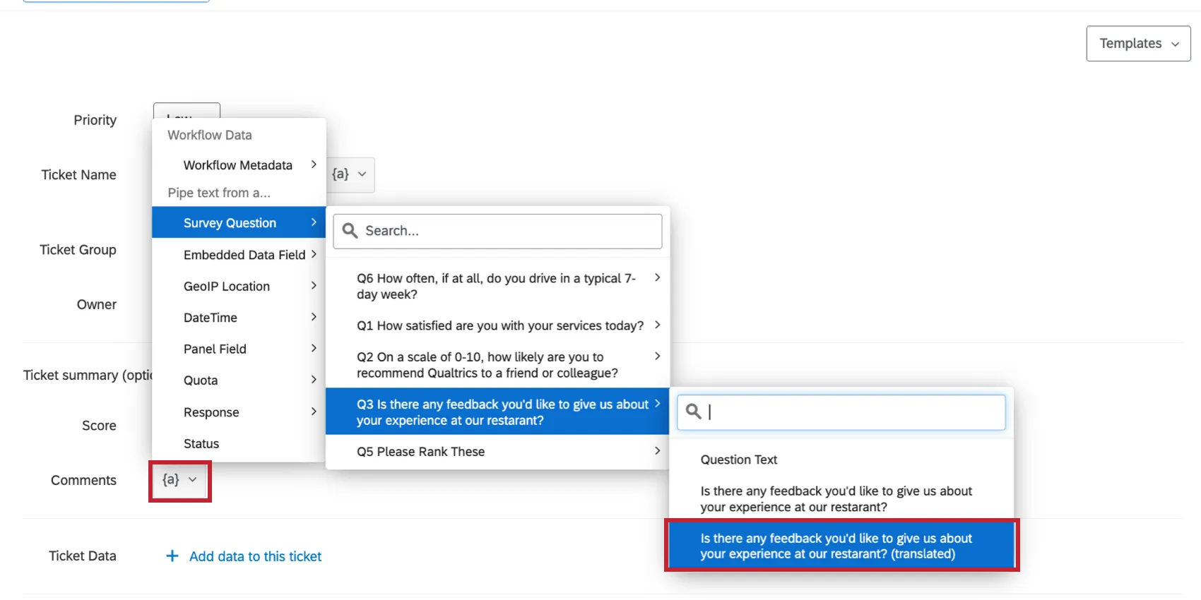 selecting translated output in the piped text menu