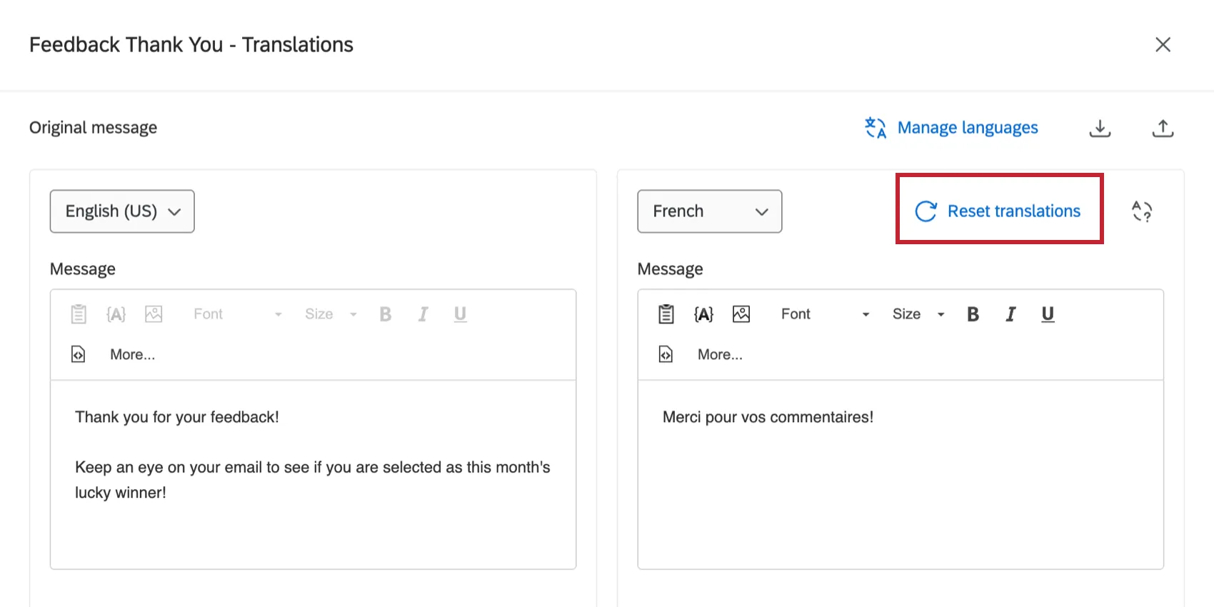 the "reset translations" button