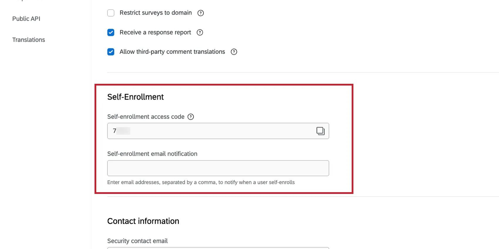 the self enrollment section of organization settings