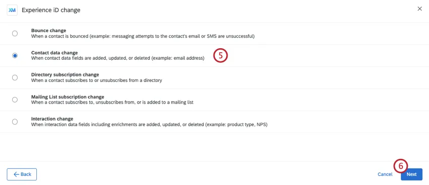 contact data change selected as the contact behavior that will trigger the workflow