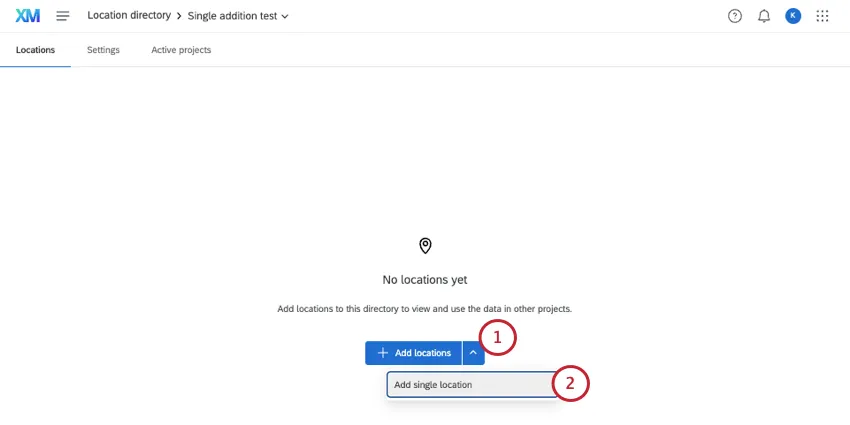 arrow next to add locations shows an add single location option