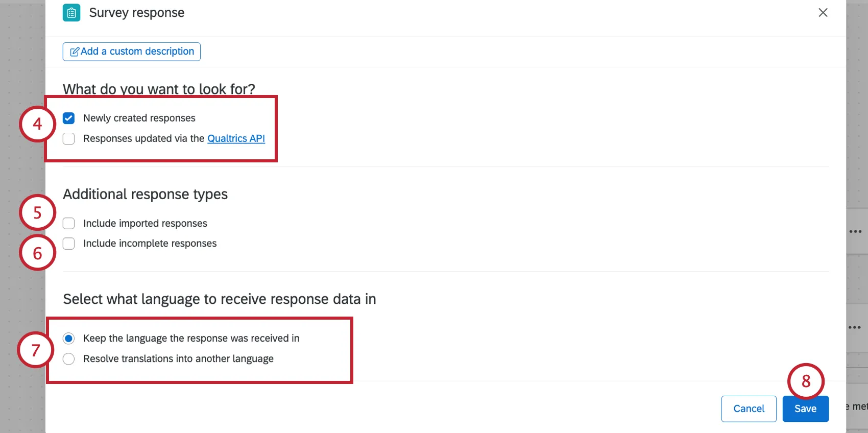 configuring the survey response event