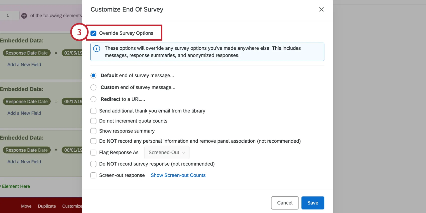 clicking override default options