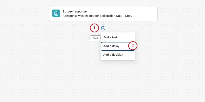clicking the plus sign to add a delay