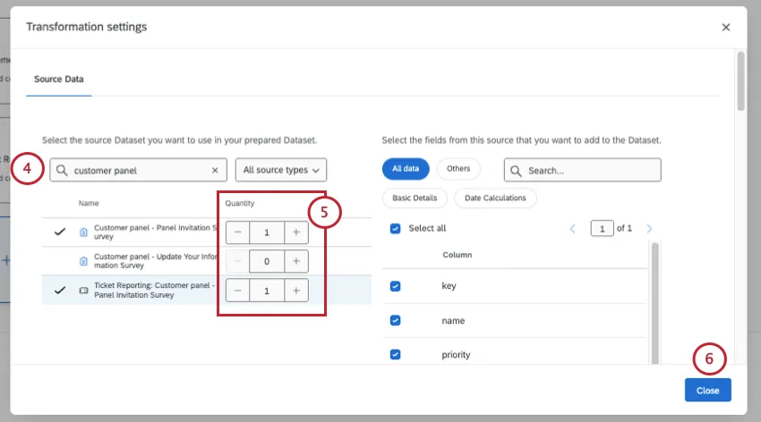 new transformation settings window where you can add sources