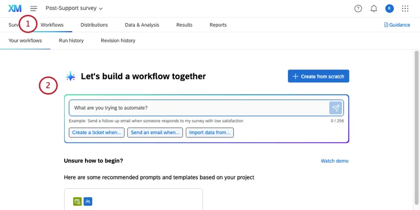 workflows tab in a survey
