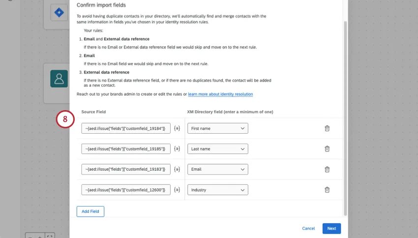 basic contact fields mapped in the task