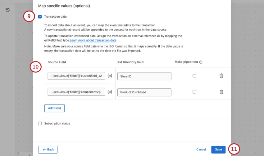 adding transaction data to the task