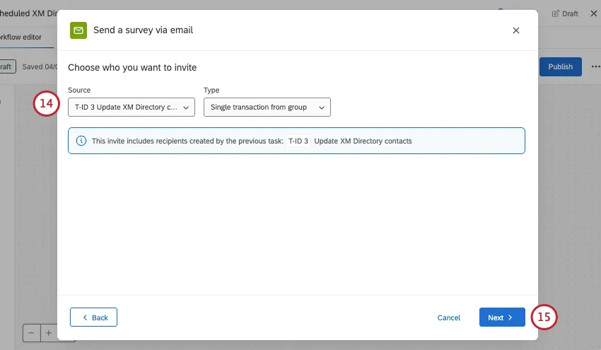 choosing the workflow marked with a TID as the recipient