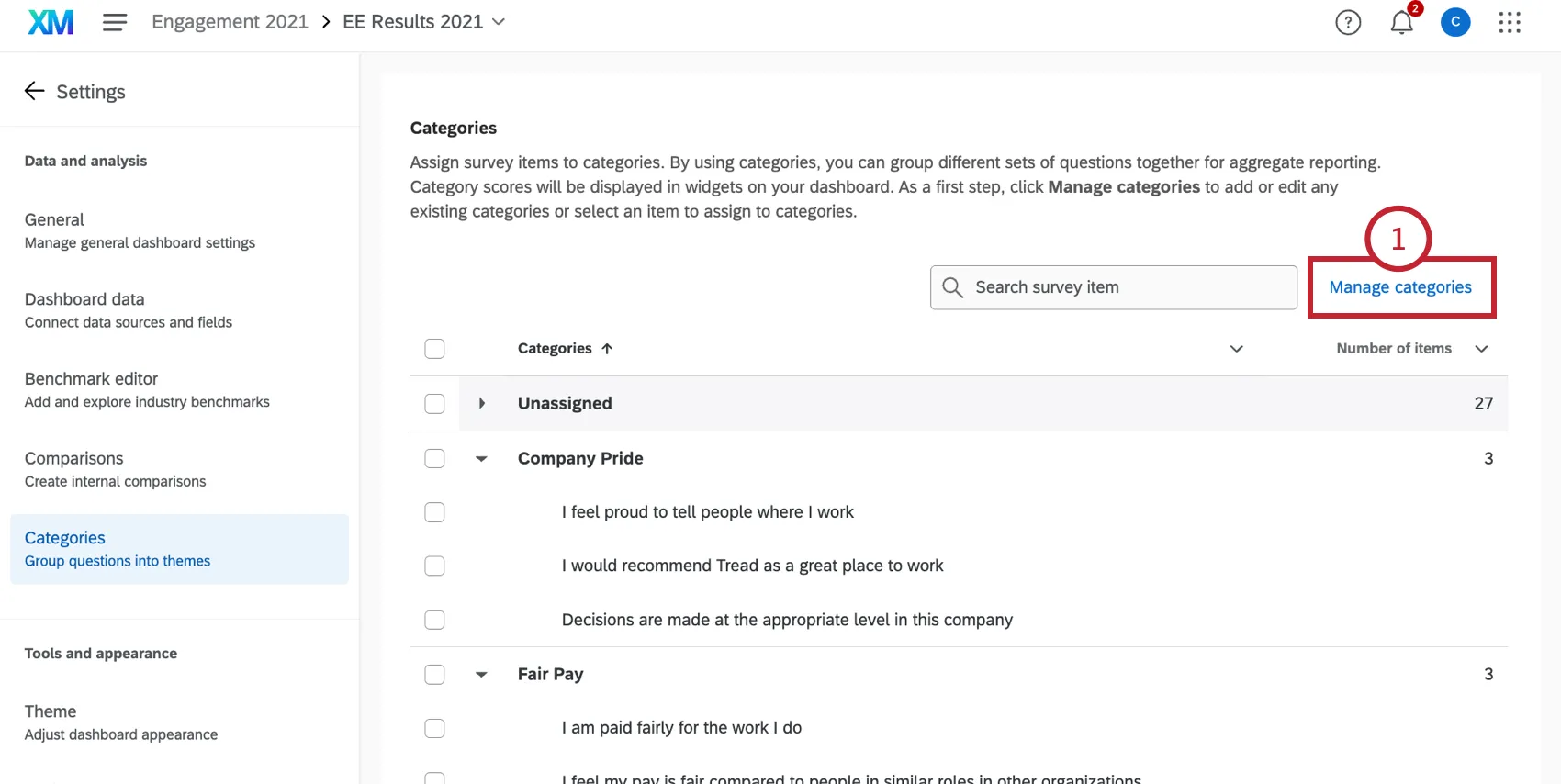 clicking "manage categories"