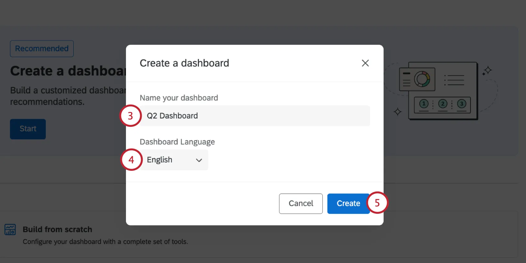 naming the dashboard and choosing a language