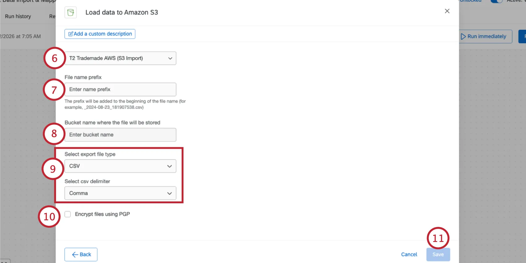 setting up the load data to s3 task