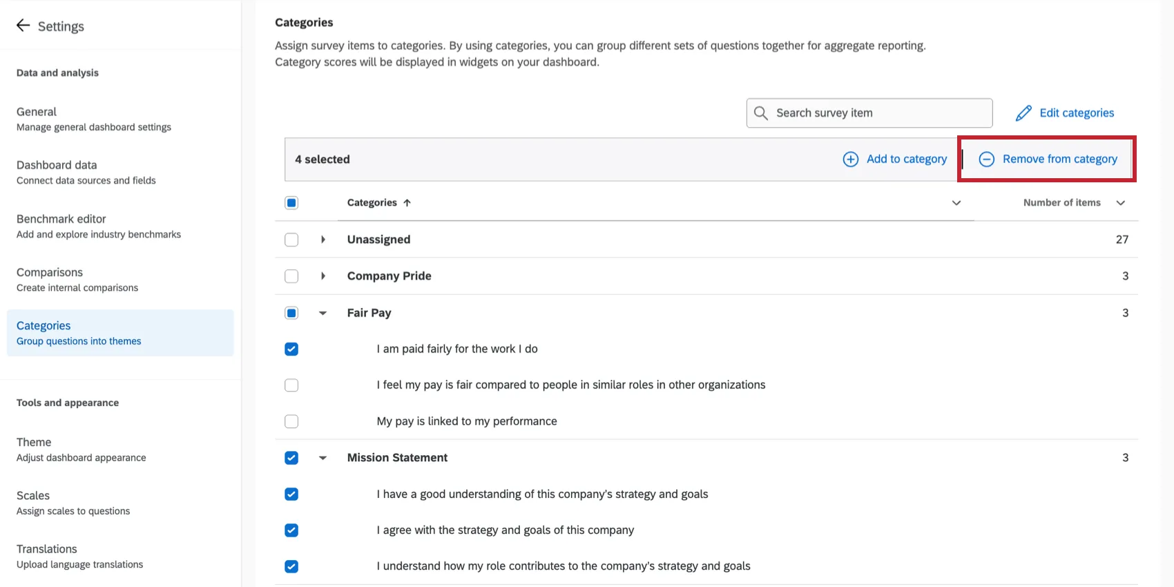 removing items from a category