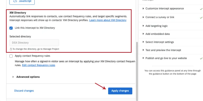 XM Directory settings of a guided intercept