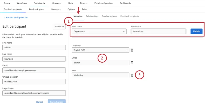 tab where you add and view existing metadata for a person
