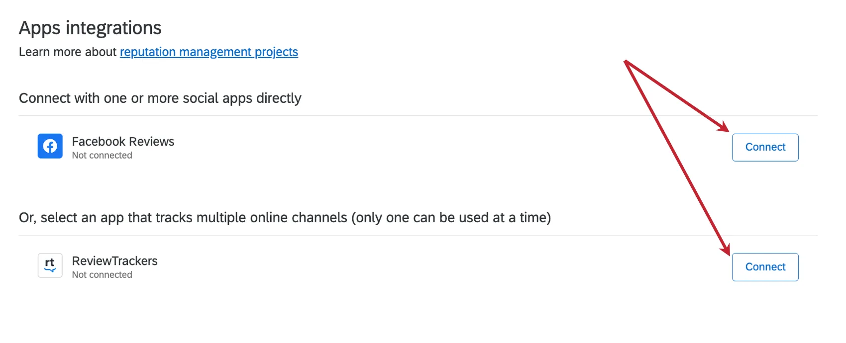 connecting to facebook or reviewtrackers
