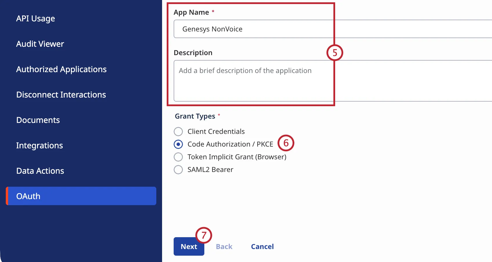 fields to configure the oauth client