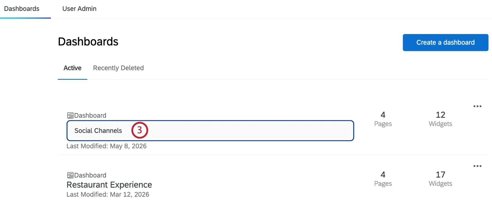 the text box of a dashboard name in edit mode