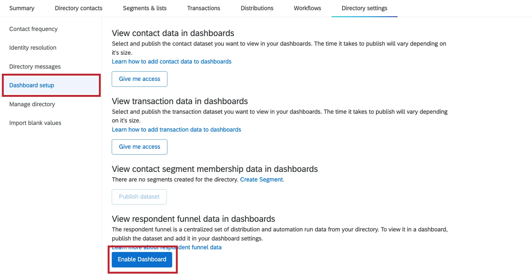 enabling respondent funnel in directory settings
