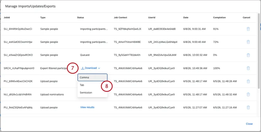 option to export appears on status page once the download is finished preparing