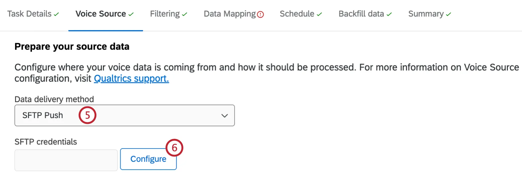 screen to configure the voice source