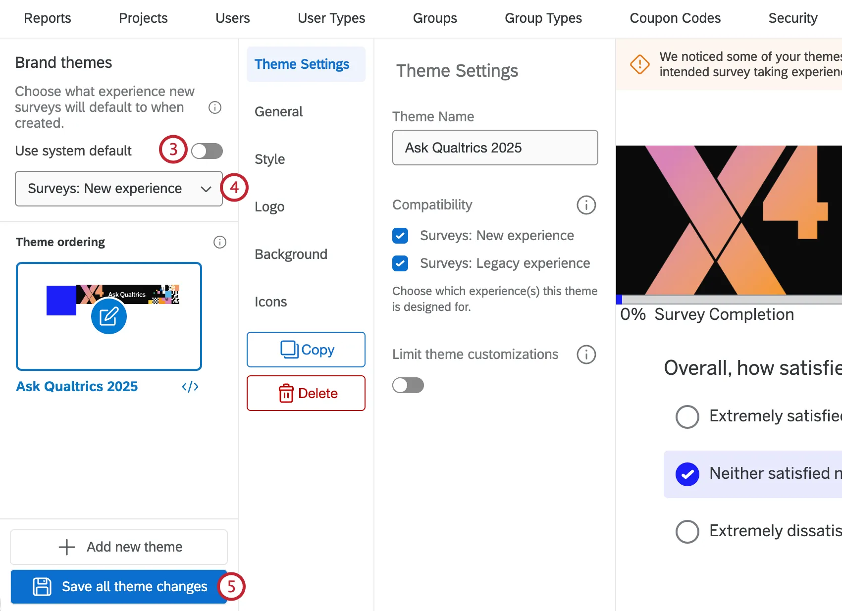 brand theme options in the admin tab