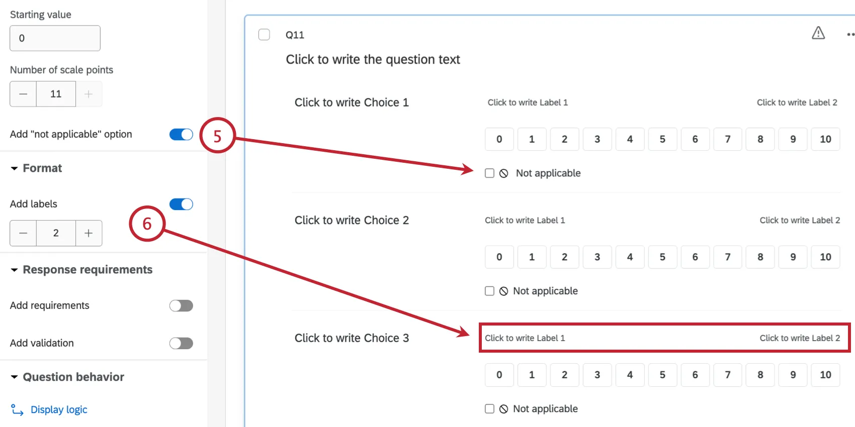 adding not applicable and labels