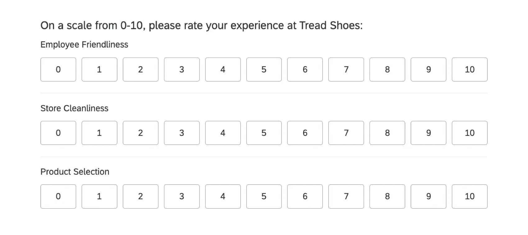 a number scale question with labels above