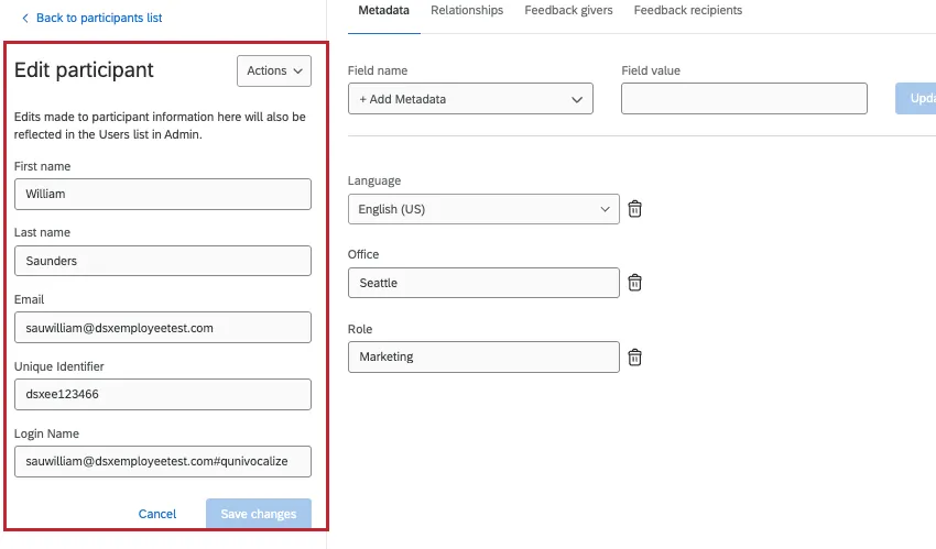 edit participant section of the participant window, on the left