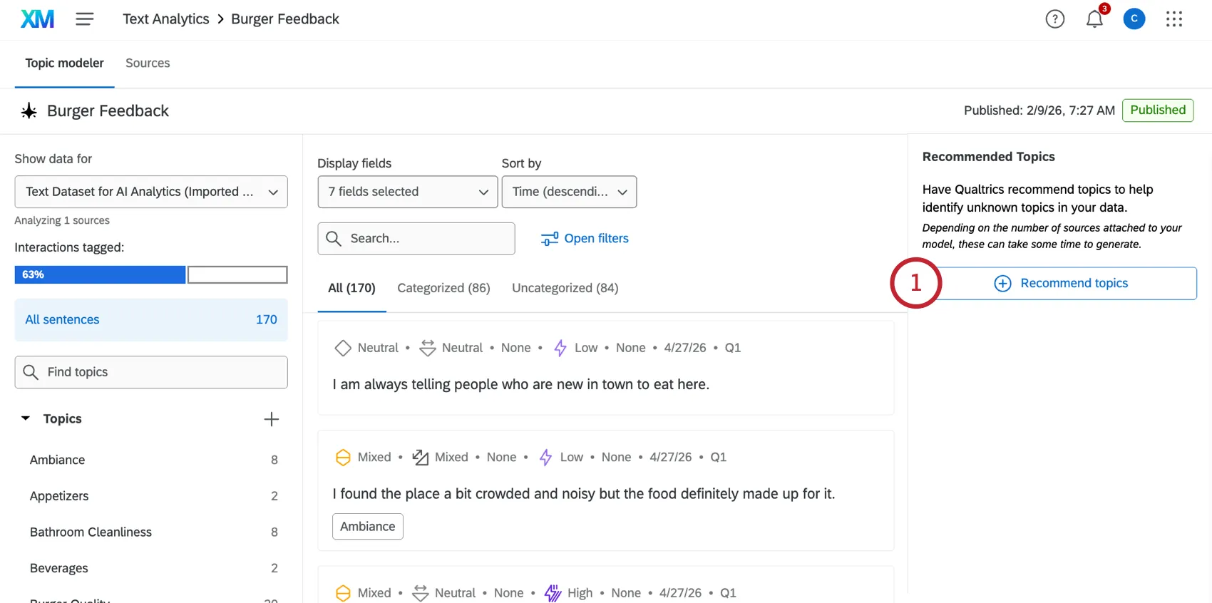 clicking the recommended topics button