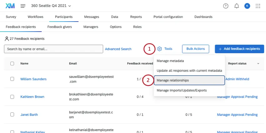 manage relationships option under the tools menu
